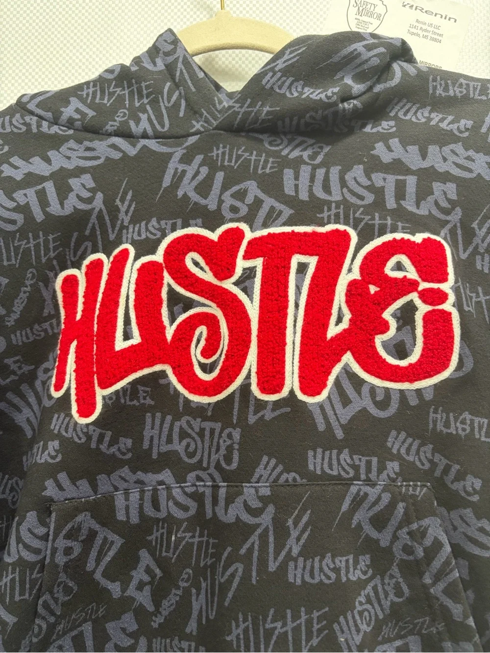 Kids Hustle Graphic Pullover Hoodie - Black/Gray with Red Logo